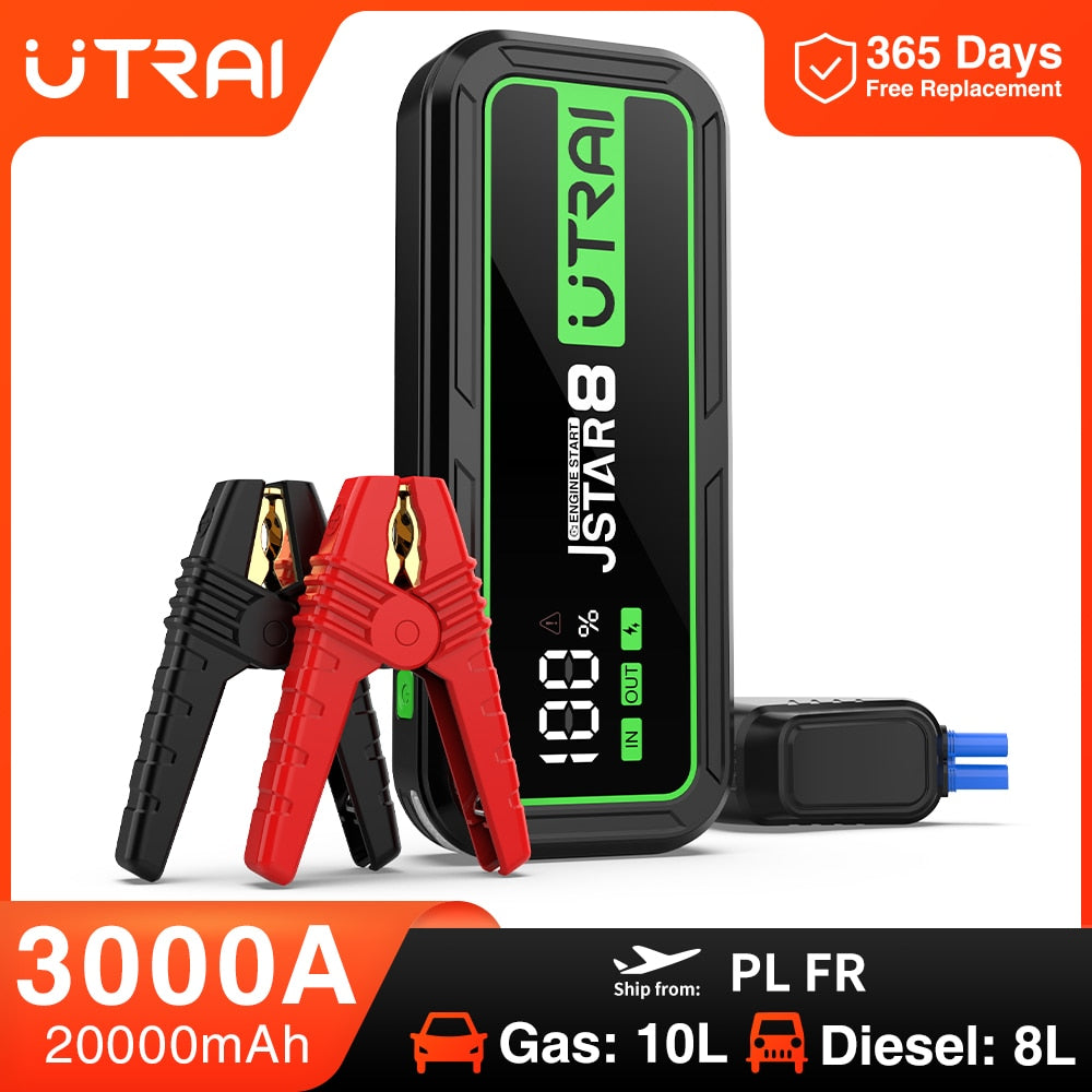 UTRAI 3000A Car Jump Starter Power Bank10W Wireless Charging LCD